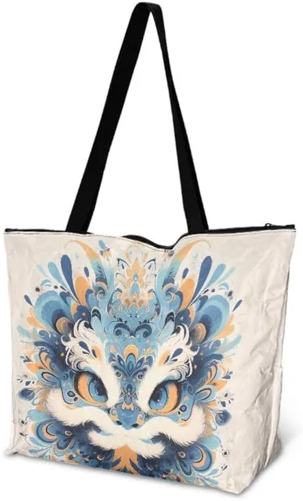 Daisy Flower Eco-Friendly Paper Tote Bag, French Bulldog Collie Dog Reusable Handbag Leopard Tote Bag for Women