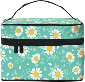 Daisy Flowers Travel Makeup Cosmetic Bag for Women Large Toiletry Bag Portable Accessories Storage Case Organizer