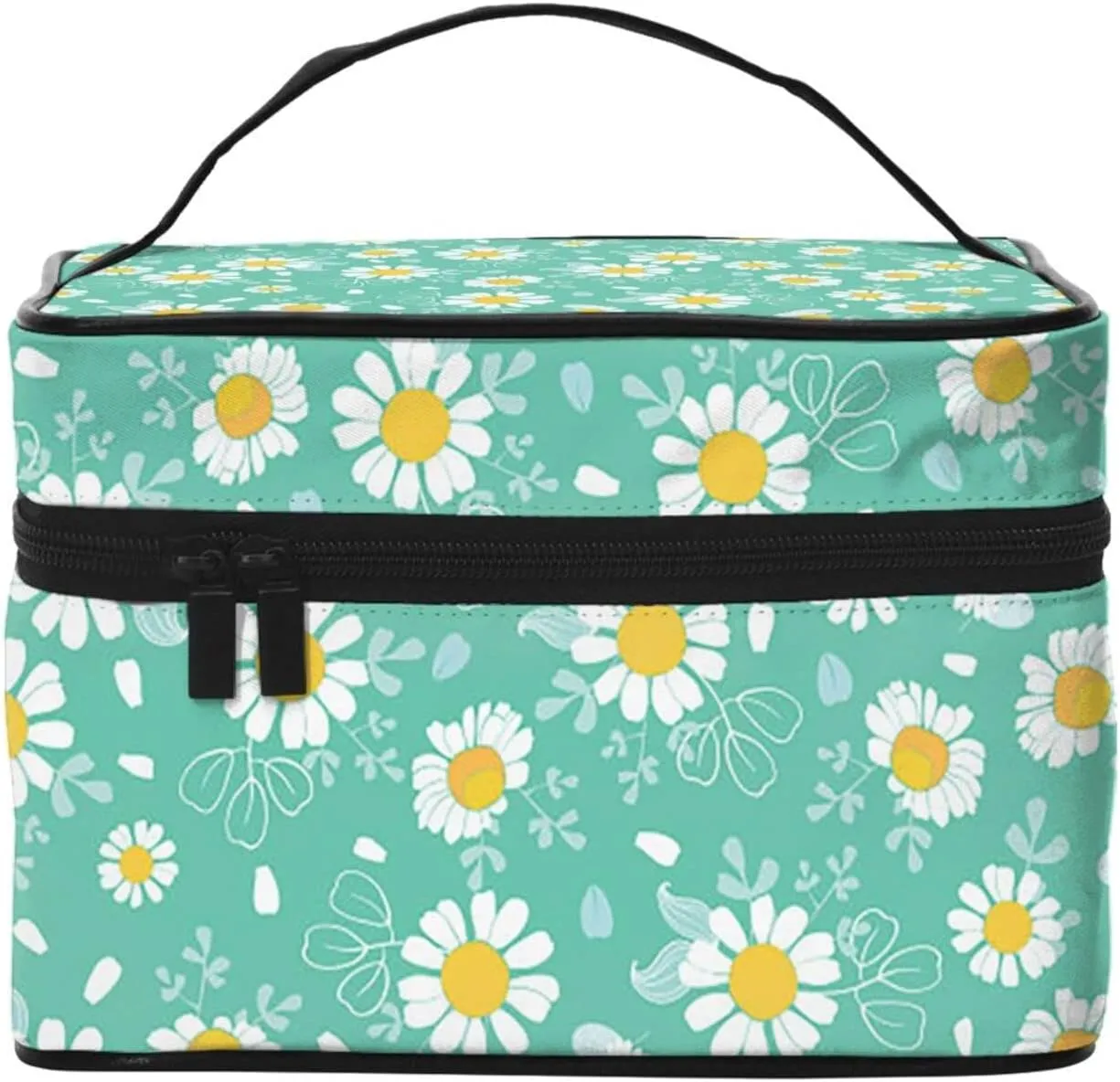 Daisy Flowers Travel Makeup Cosmetic Bag for Women Large Toiletry Bag Portable Accessories Storage Case Organizer
