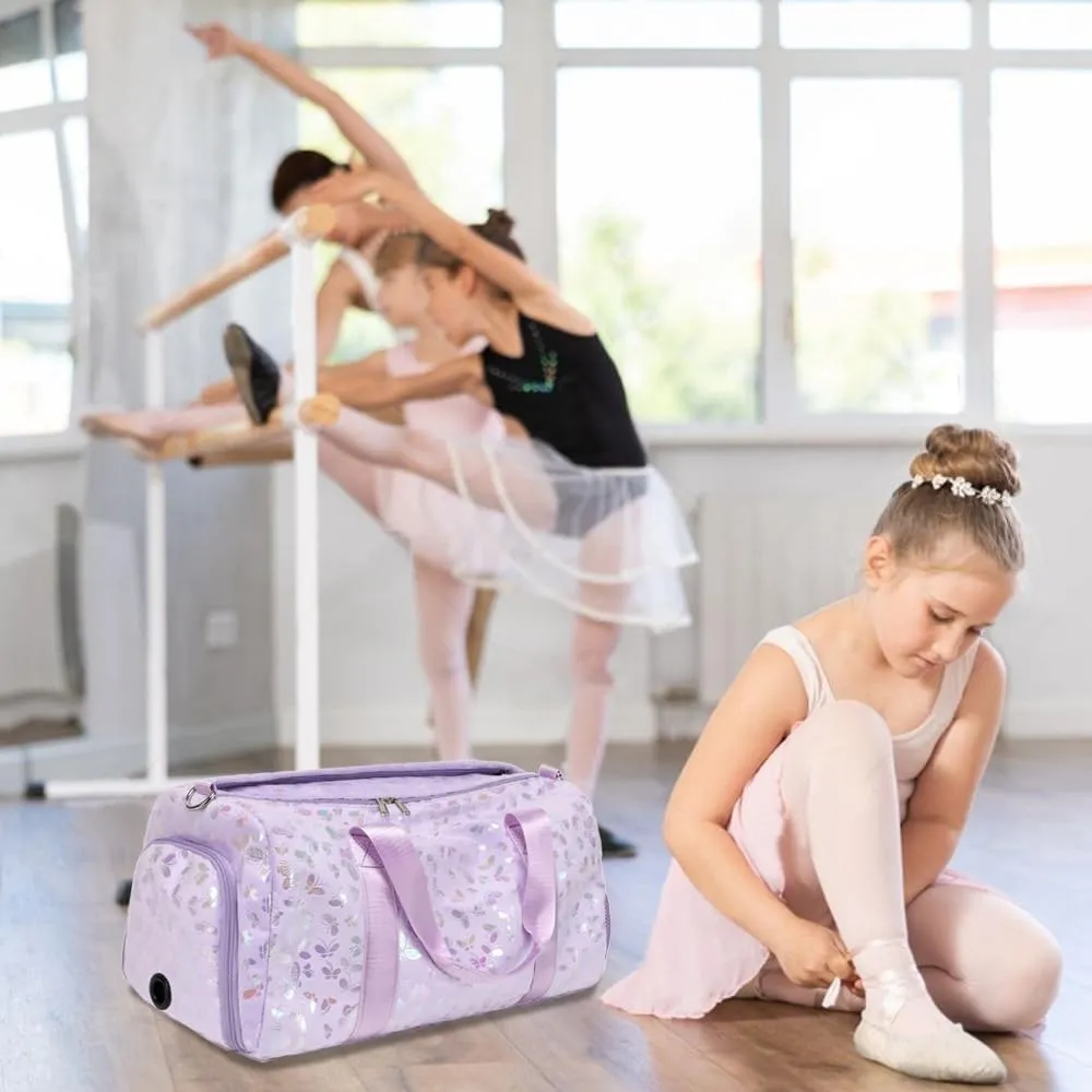 Dance Bag for Girls Soft Fluffy Ballet Bag Sports Gym Bag Travel Duffel Bag for Girls Water Resistant Overnight Sleepover Bags with Shoes Compartment