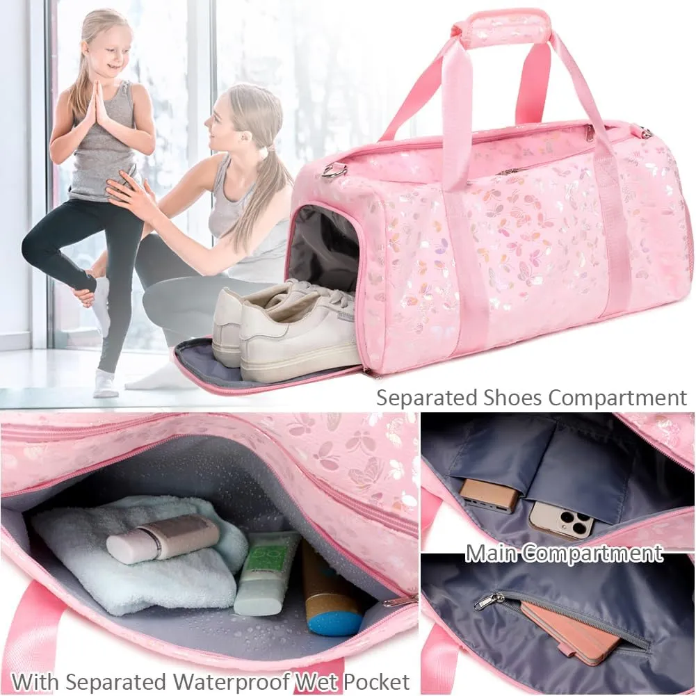 Dance Bag for Girls Soft Fluffy Ballet Bag Sports Gym Bag Travel Duffel Bag for Girls Water Resistant Overnight Sleepover Bags with Shoes Compartment