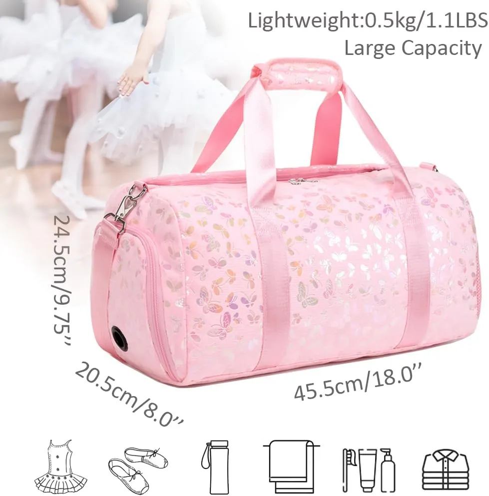 Dance Bag for Girls Soft Fluffy Ballet Bag Sports Gym Bag Travel Duffel Bag for Girls Water Resistant Overnight Sleepover Bags with Shoes Compartment