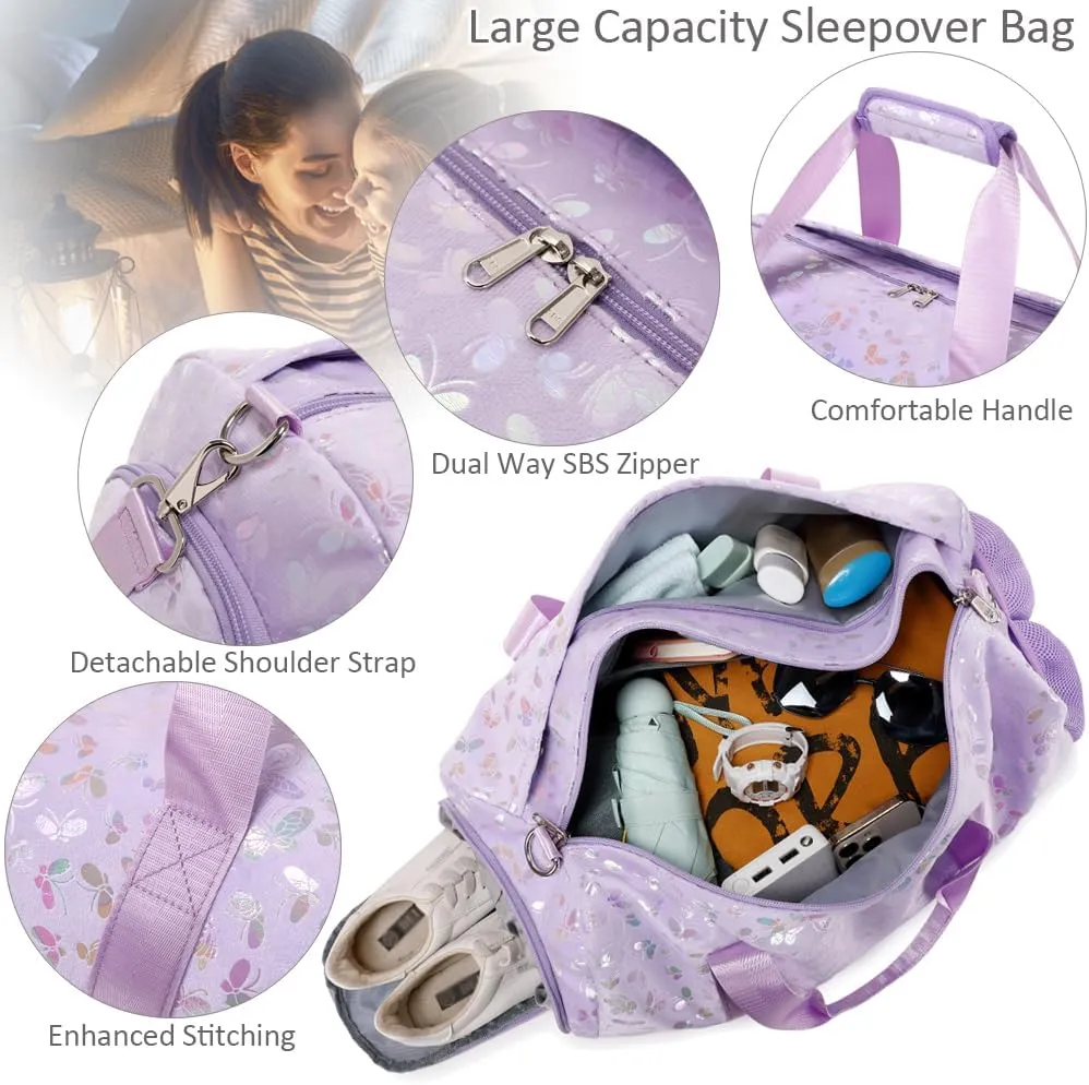 Dance Bag for Girls Soft Fluffy Travel Duffel Bag for Girls Sports Gym Bag Ballet Bag Water Resistant Overnight Sleepover Bags with Shoes Compartment