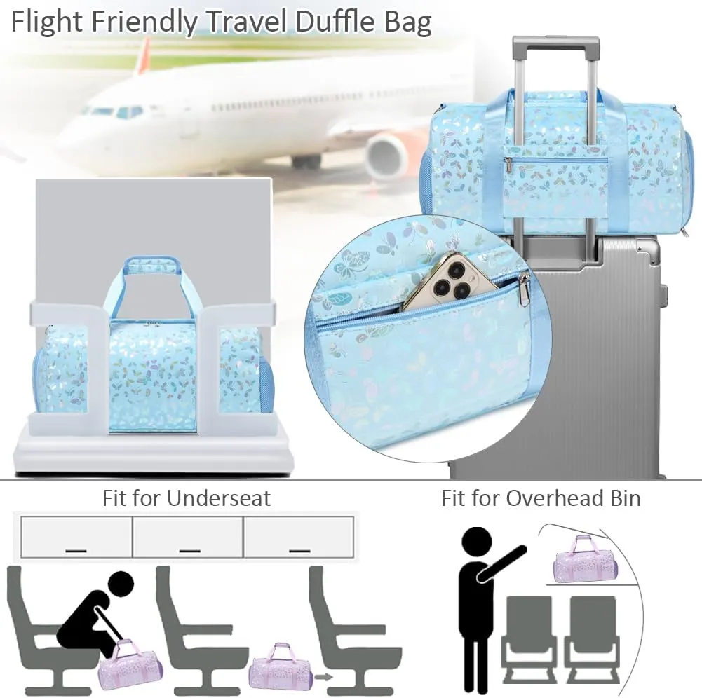 Dance Bag for Girls Soft Fuzzy Butterfly Duffel Bag for Girls Sports Gym Bag Ballet Bag Travel Duffle Bags with Shoes Compartment and Wet Pocket
