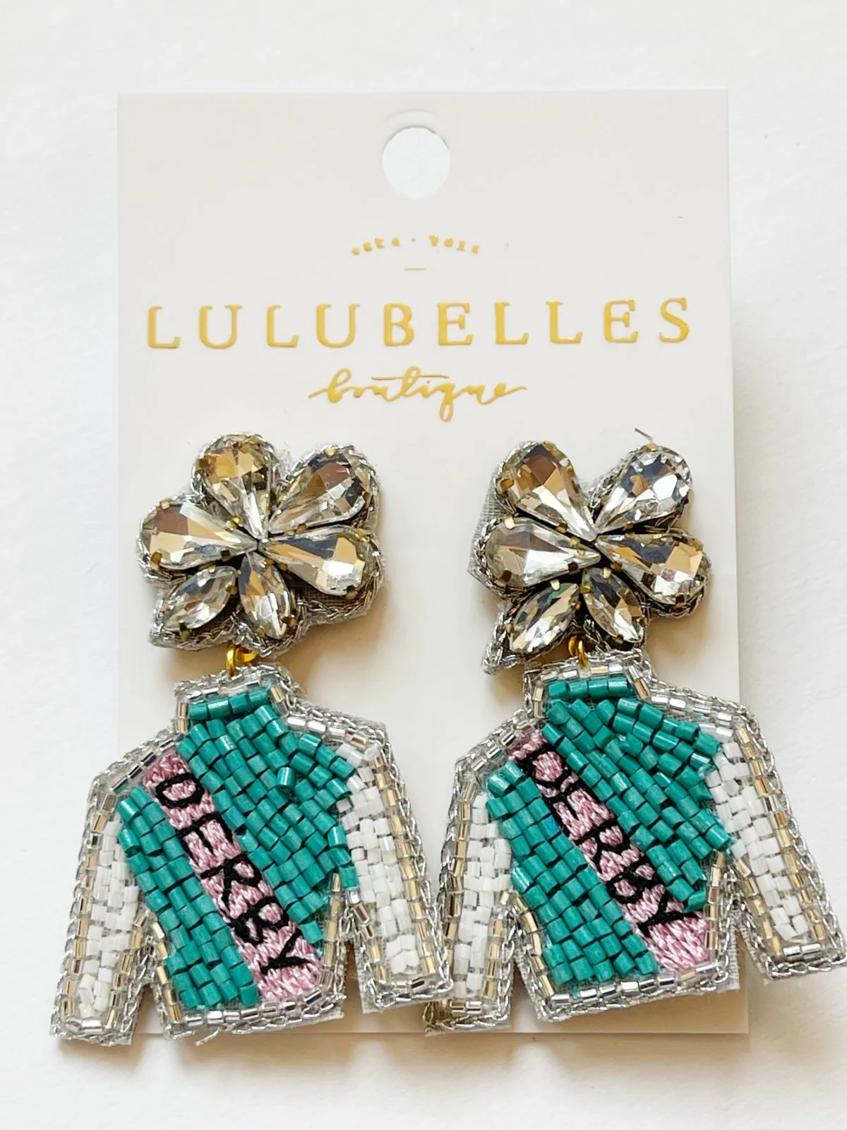 Derby Jockey Silks Earrings Pink-Green Sash