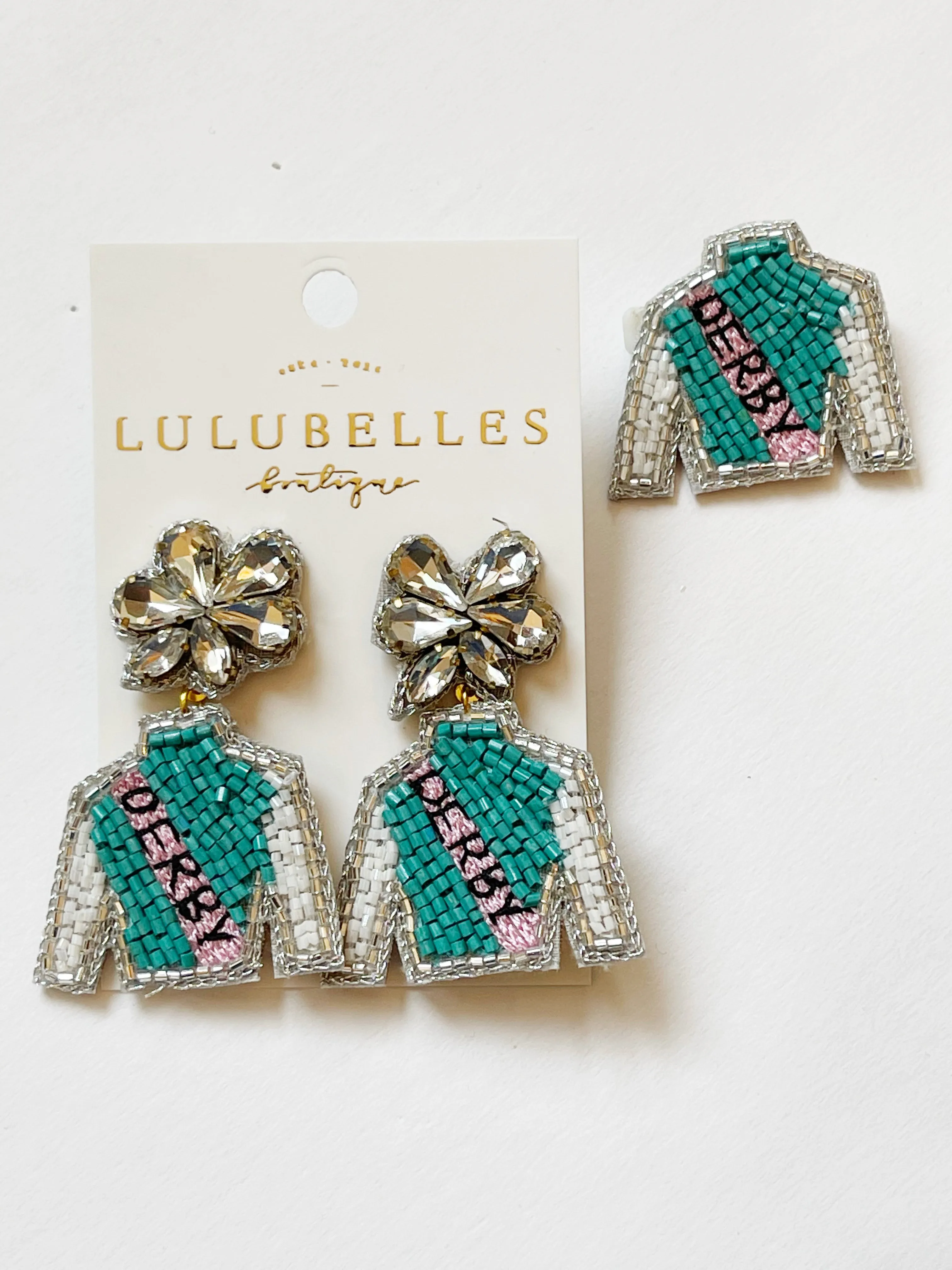 Derby Jockey Silks Earrings Pink-Green Sash