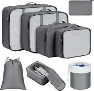 DIMJ Packing Cubes for Suitcase, Mesh Design Suitcase Packing Cubes Set Durable Travel Luggage Organizer, Lightweight Luggage Bags Organizers with Makeup Bag, Shoes Bag.Grey