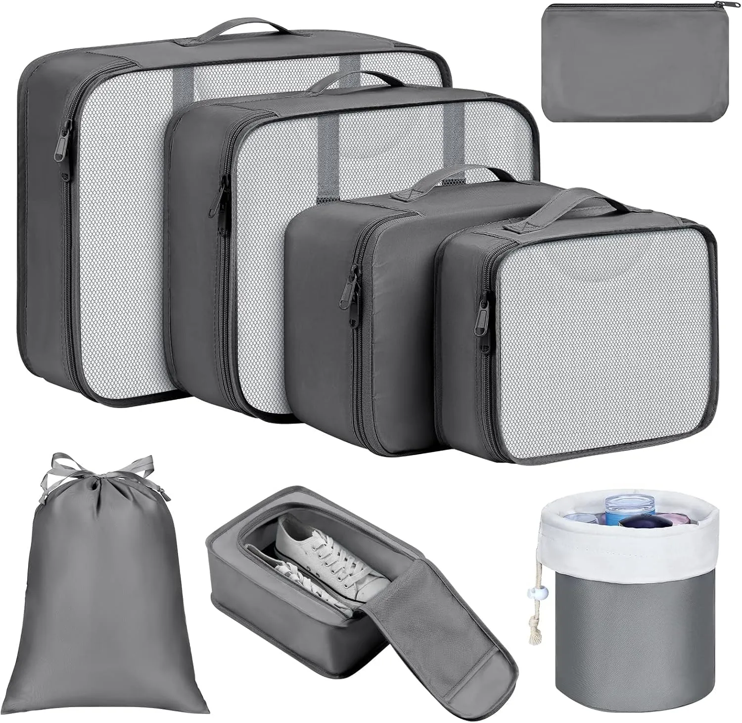 DIMJ Packing Cubes for Suitcase, Mesh Design Suitcase Packing Cubes Set Durable Travel Luggage Organizer, Lightweight Luggage Bags Organizers with Makeup Bag, Shoes Bag.Grey