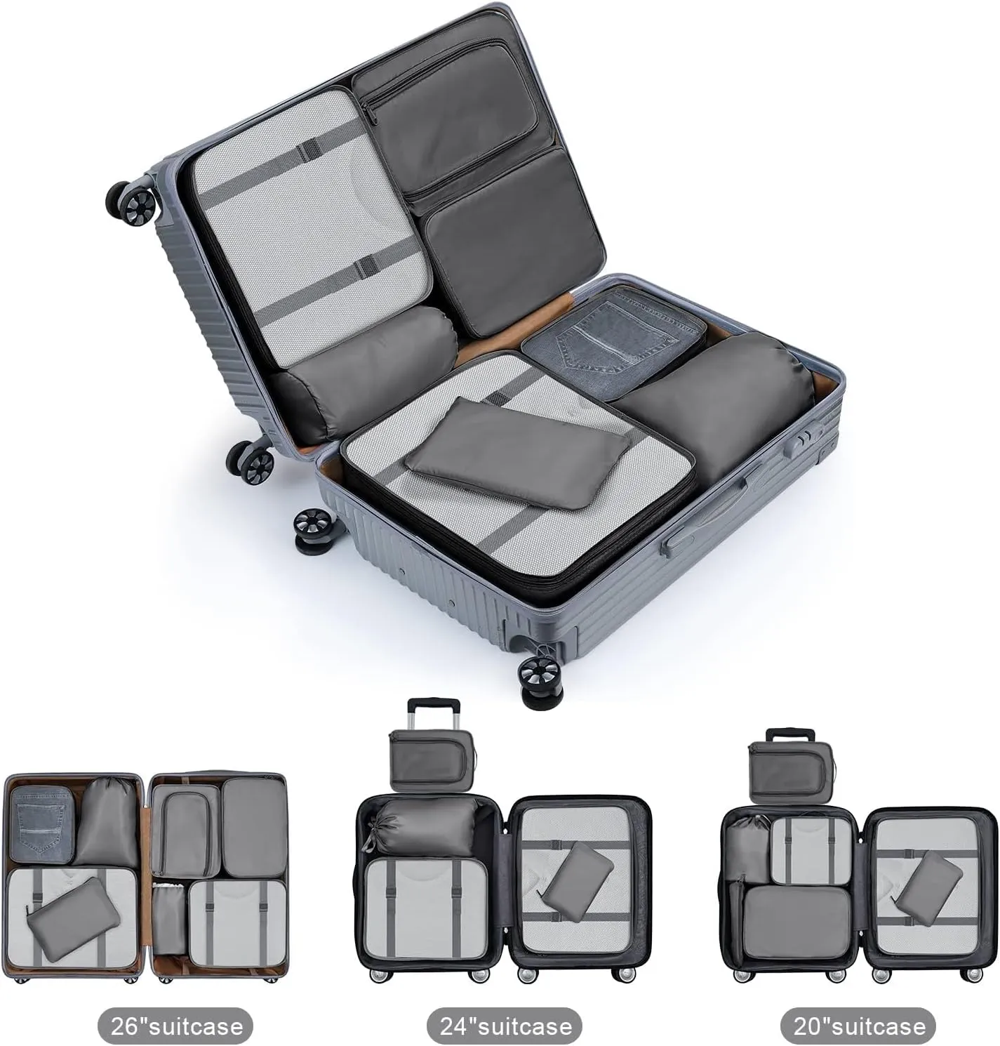 DIMJ Packing Cubes for Suitcase, Mesh Design Suitcase Packing Cubes Set Durable Travel Luggage Organizer, Lightweight Luggage Bags Organizers with Makeup Bag, Shoes Bag.Grey