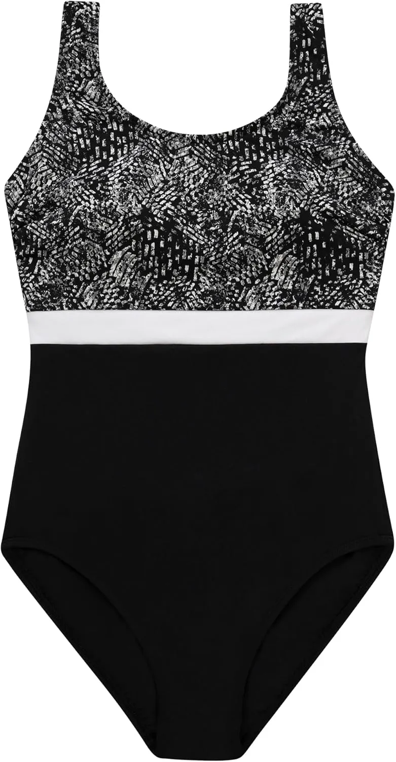 Dolfin Aquashape Women's One Piece Swimsuit - Print Moderate Cut Athletic Scoop Back Lap Suit