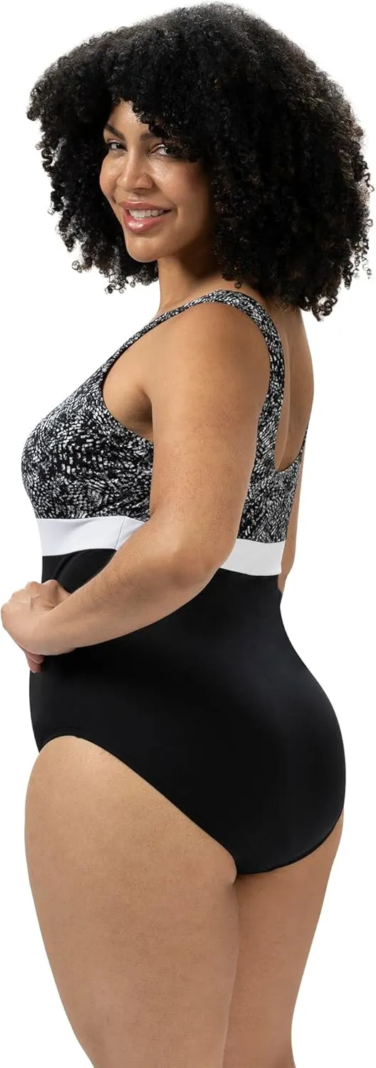 Dolfin Aquashape Women's One Piece Swimsuit - Print Moderate Cut Athletic Scoop Back Lap Suit