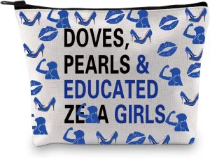 Doves Pearls Sorority Gift Blue N White Makeup Bag Sorority Cosmetic Bag Case (DOVES PEARLS)