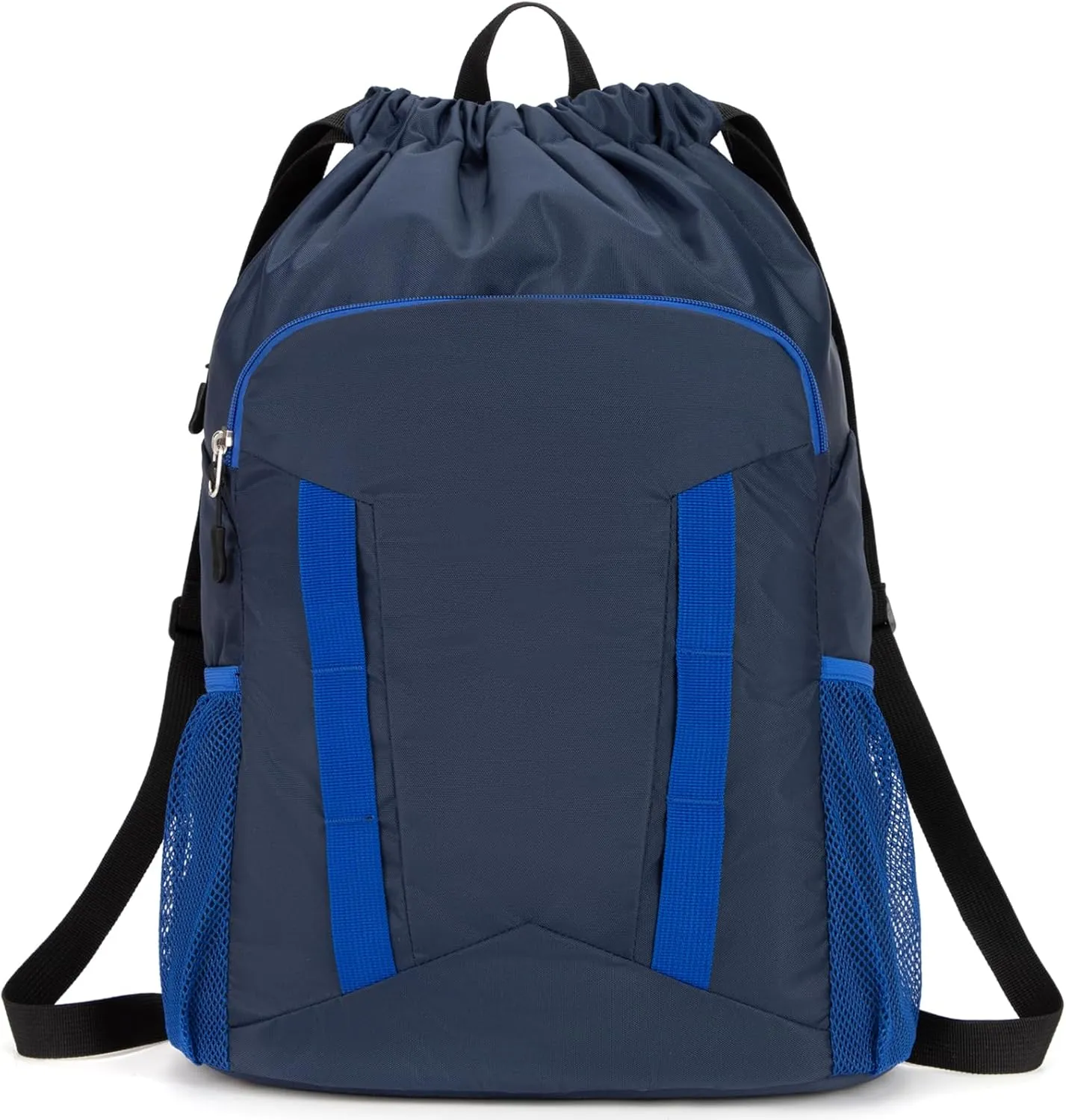Drawstring Backpack for Kids Sports Gym Bag with Shoes Compartment, Water Resistant Beach Swim Bag String Backpack for Boys and Girls, Dark Blue