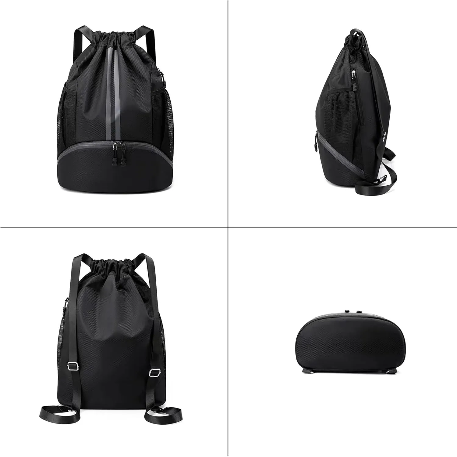 Drawstring Gym Bag for Men, Waterproof Drawstring Backpack for Women, Swim Backpack with Shoes Compartment, Pull String Sport Bag for Soccer and Basketball. (Dark Blue)