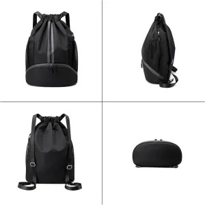 Drawstring Gym Bag for Men, Waterproof Drawstring Backpack for Women, Swim with Shoes Compartment, Pull String Sport Bag for Soccer and Basketball. (Orange)