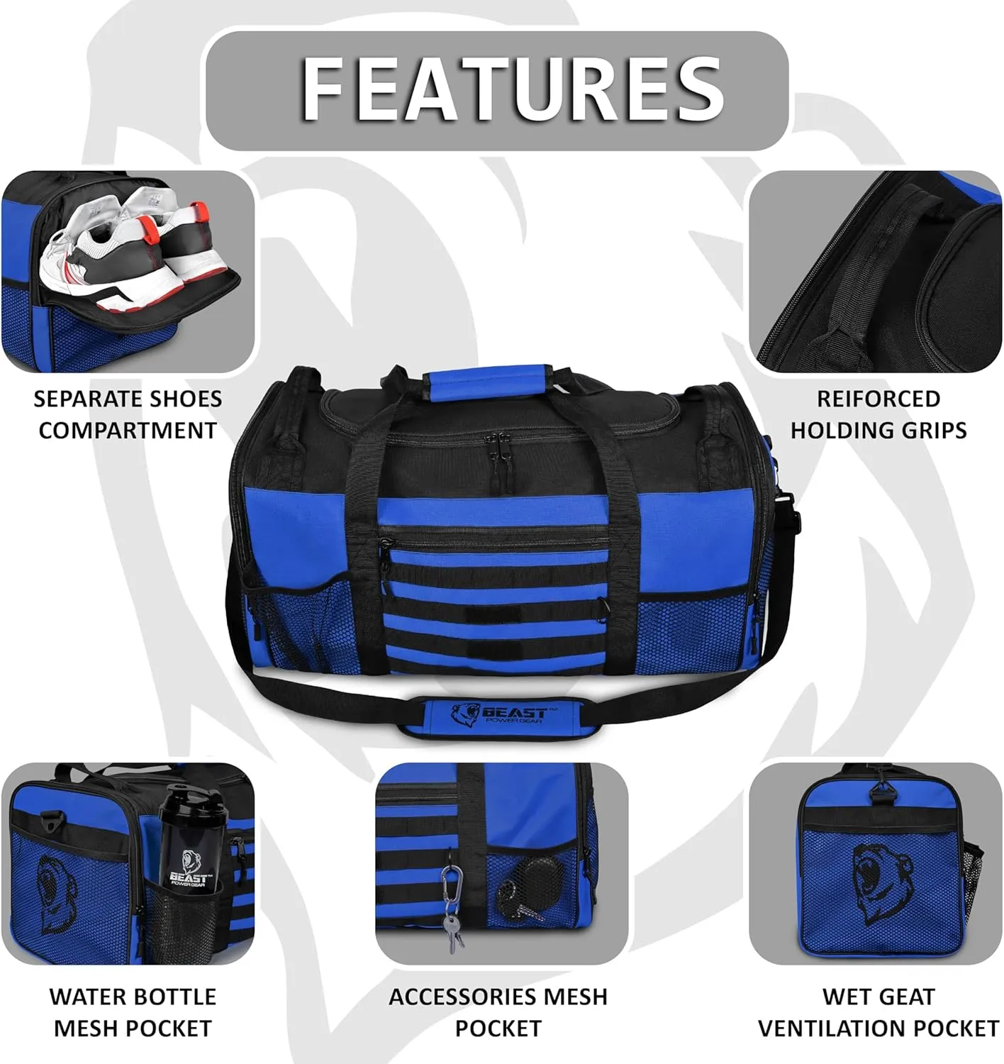 Duffle Gym Bag for Men & Women  Large Duffel Athletic Gym Boxing Bag with Shoes Compartment, Wet Pocket  Fitness,Workout,MMA,BJJ,Jiu Jitsu Gym Bag