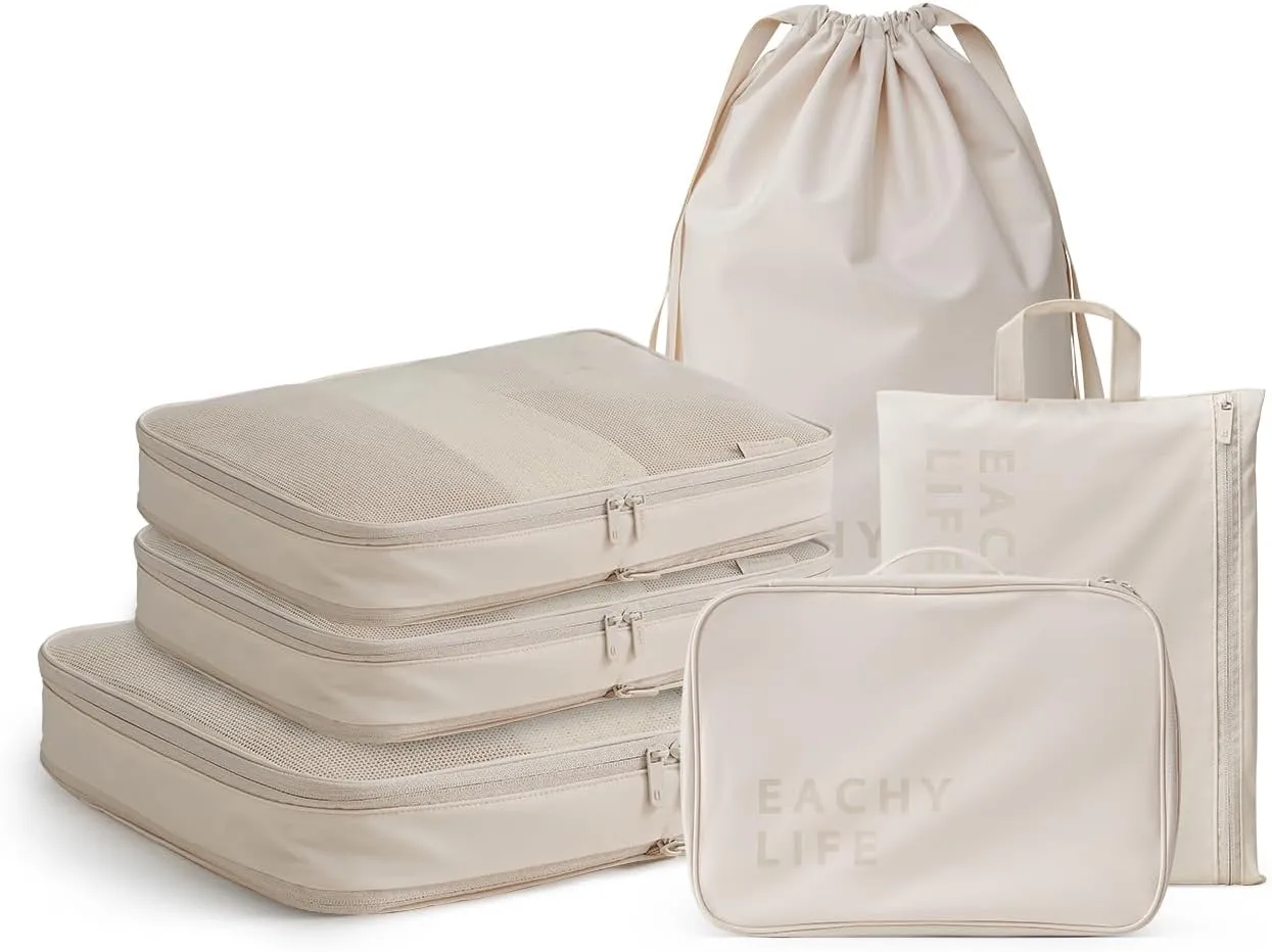 EACHY 6 Set Compression Packing Cubes for Travel & Carry-On, Space-Saving Luggage Organizers & Compression Bags for Clothes & Shoes, Ideal for Vacation & Cruise Essentials
