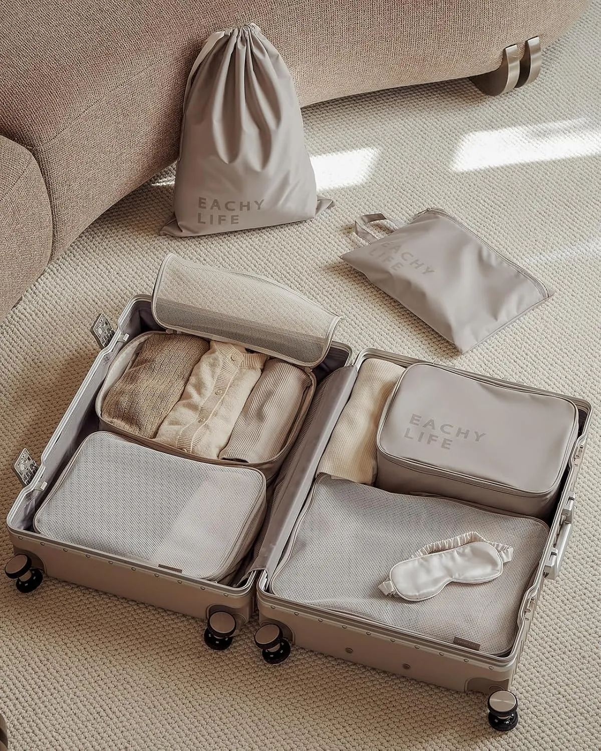 EACHY 6 Set Compression Packing Cubes for Travel & Carry-On, Space-Saving Luggage Organizers & Compression Bags for Clothes & Shoes, Ideal for Vacation & Cruise Essentials