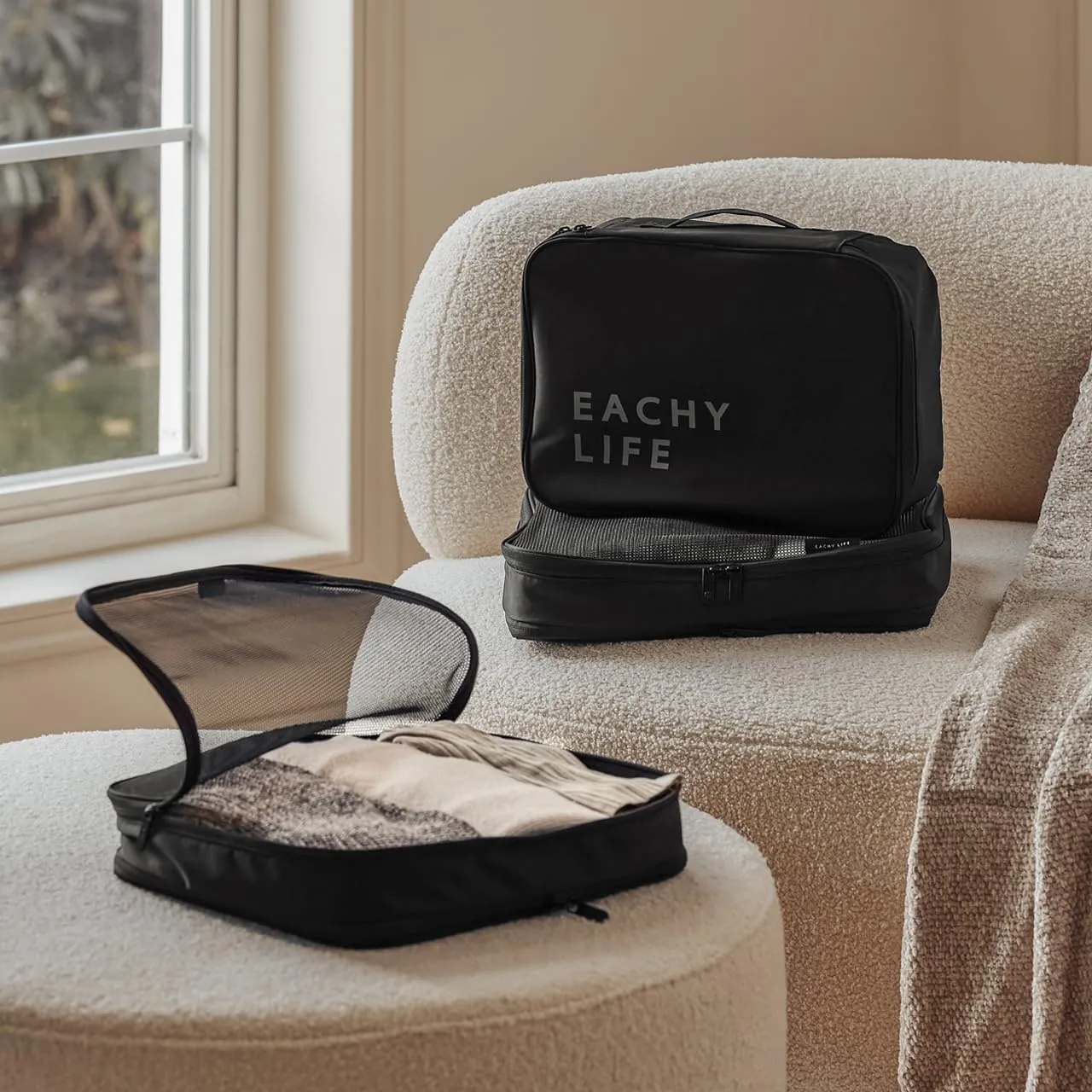 EACHY 6 Set Compression Packing Cubes for Travel & Carry-On, Space-Saving Luggage Organizers & Compression Bags for Clothes & Shoes, Ideal for Vacation & Cruise Essentials