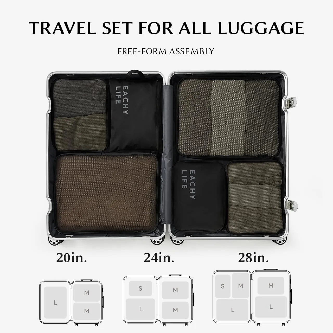 EACHY 6 Set Compression Packing Cubes for Travel & Carry-On, Space-Saving Luggage Organizers & Compression Bags for Clothes & Shoes, Ideal for Vacation & Cruise Essentials