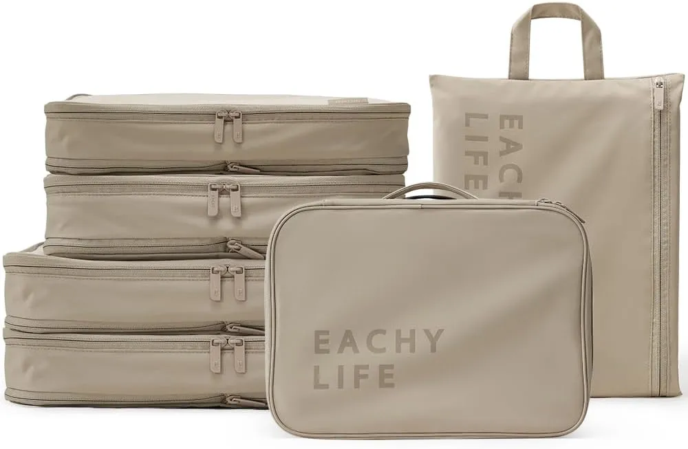 EACHY 6 Set Compression Packing Cubes for Travel & Carry-On, Space-Saving Luggage Organizers & Compression Bags for Clothes & Shoes, Ideal for Vacation & Cruise Essentials