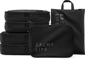 EACHY 6 Set Compression Packing Cubes for Travel & Carry-On, Space-Saving Luggage Organizers & Compression Bags for Clothes & Shoes, Ideal for Vacation & Cruise Essentials