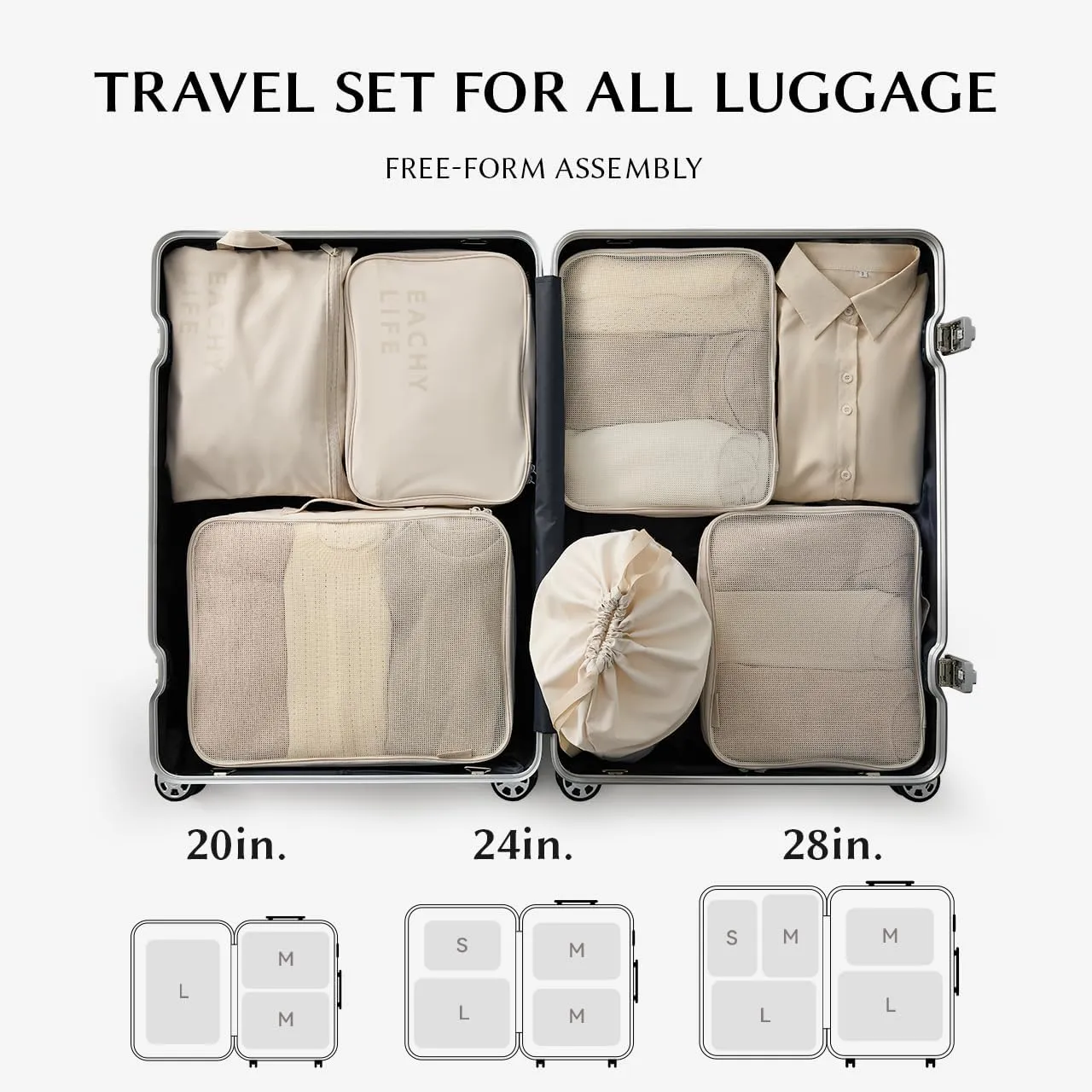 EACHY 6 Set Compression Packing Cubes for Travel & Carry-On, Space-Saving Luggage Organizers & Compression Bags for Clothes & Shoes, Ideal for Vacation & Cruise Essentials