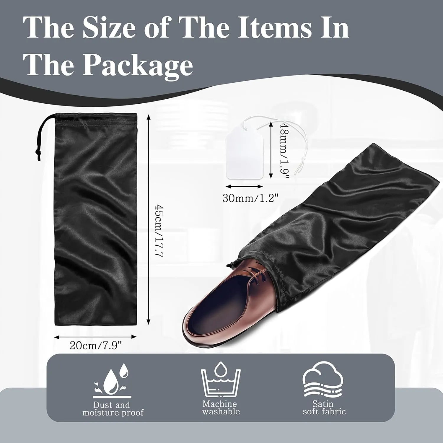 Ersmak 6 Pack Shoe Bags for Travel - Satin Shoe Bag with Drawstring - Black Shoe Storage Bags for Protecting Storage Shoes - 17.7 x 7.9 In