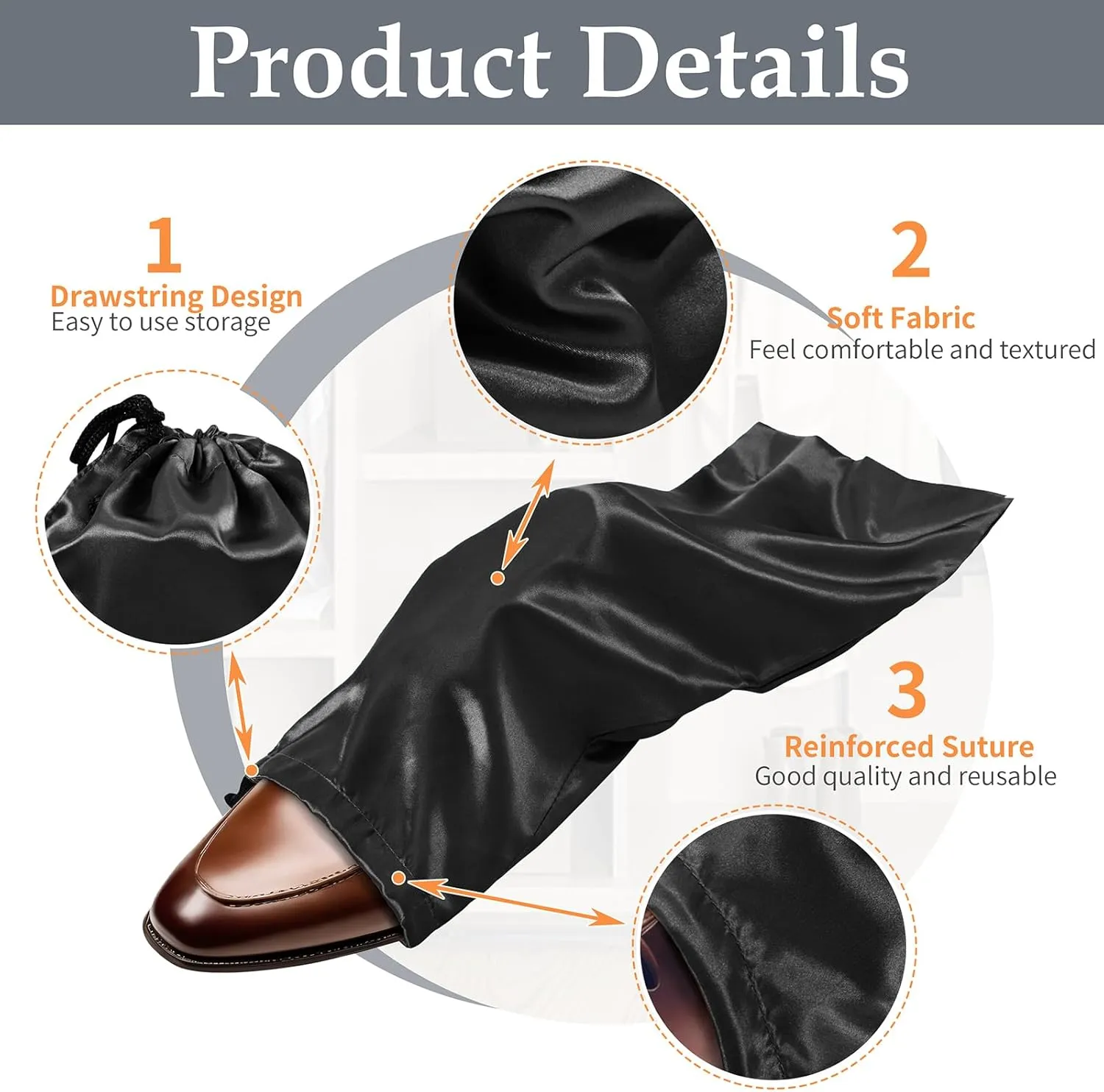 Ersmak 6 Pack Shoe Bags for Travel - Satin Shoe Bag with Drawstring - Black Shoe Storage Bags for Protecting Storage Shoes - 17.7 x 7.9 In