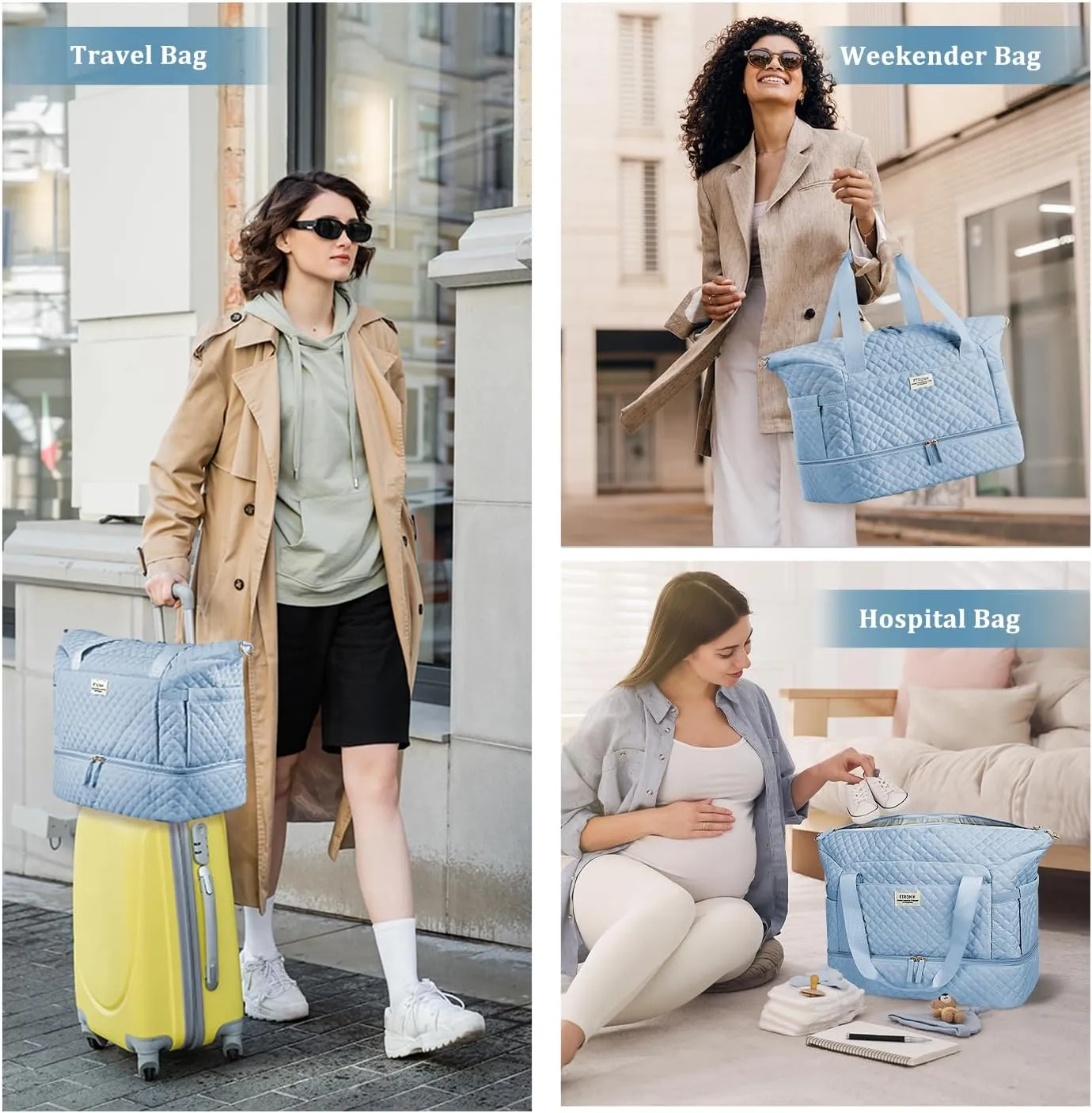 ETRONIK Travel Bag for Women, Gym Duffel Bag with Shoes Compartment, Weekender Overnight Bag with Wet Pocket for Women Travel Gym Daily Use (Blue)