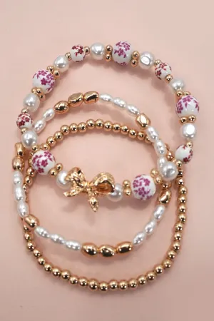 Faithlyn's Ceramic Porcelain Bow Multi-Layer Bracelet