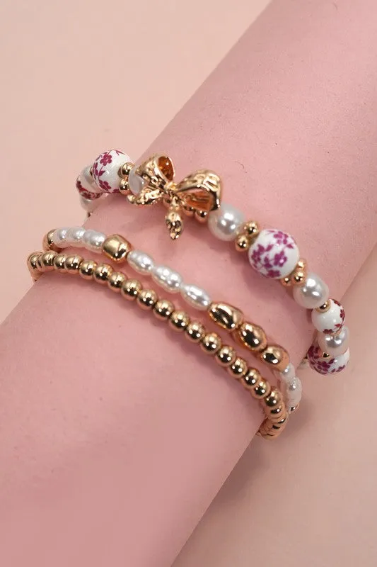 Faithlyn's Ceramic Porcelain Bow Multi-Layer Bracelet