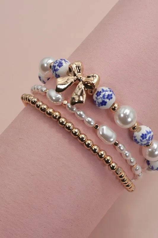 Faithlyn's Ceramic Porcelain Bow Multi-Layer Bracelet