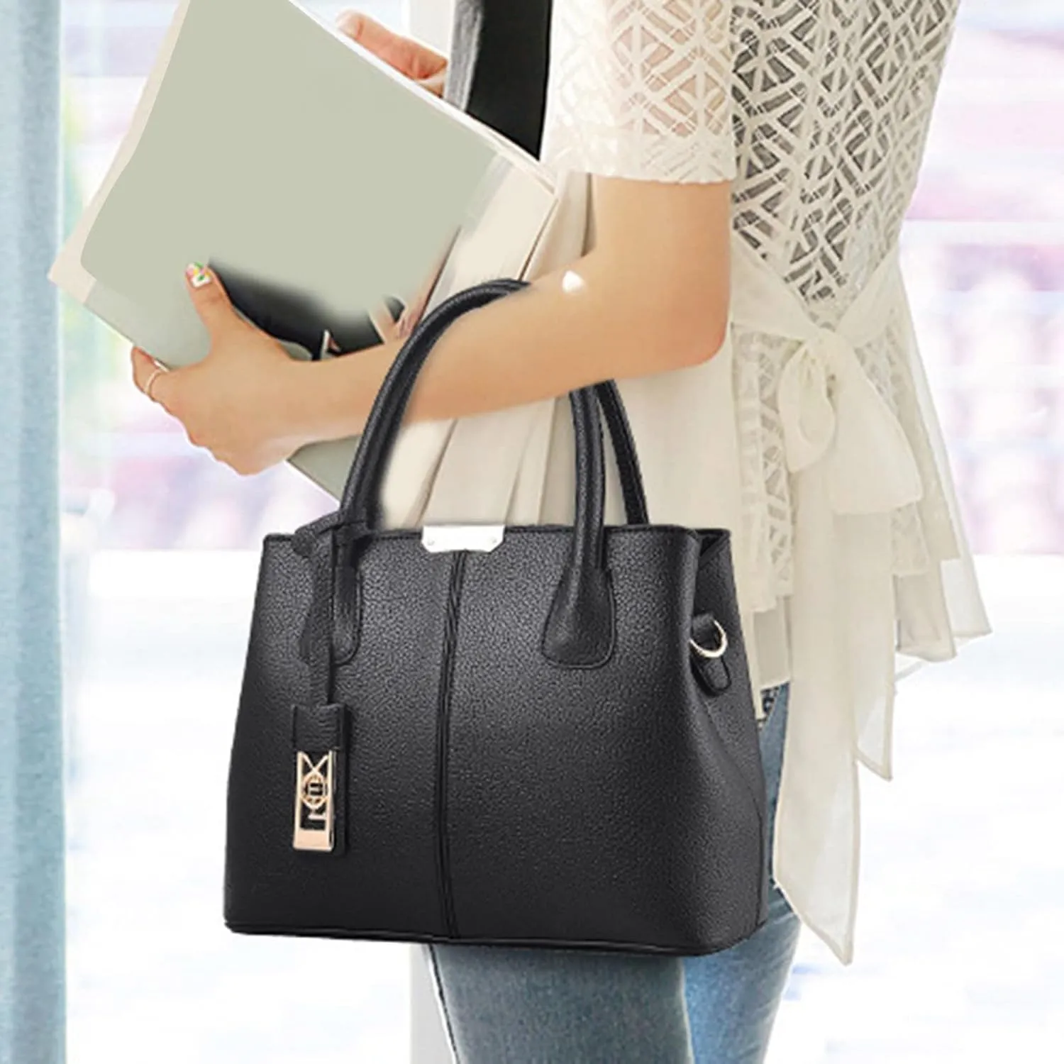 Fashion Handbag Simple Bag Large Capacity One Shoulder Women Bag Man Messenger Bags Small Leather (Black, One Size)