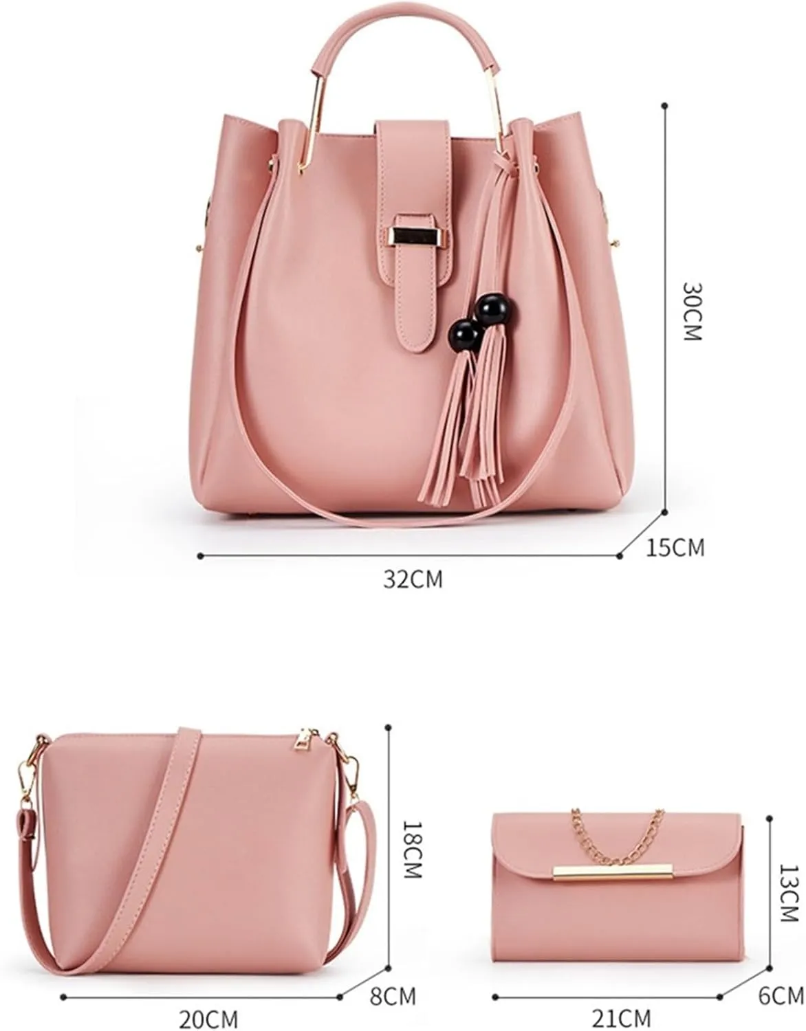 Fashion Women Bucket Handbag Large Capacity PU Leather Shoulder Bag Female Wild 3 Pcs Set Retro Tote Tassel