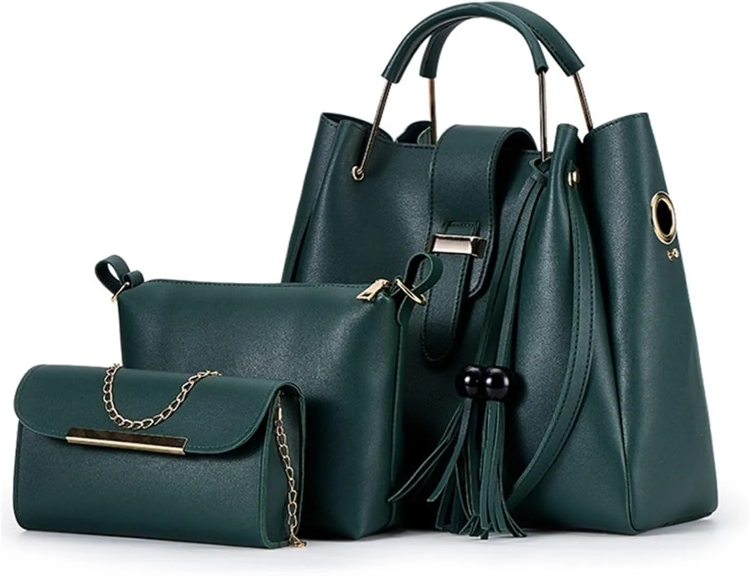 Fashion Women Bucket Handbag Large Capacity PU Leather Shoulder Bag Female Wild 3 Pcs Set Retro Tote Tassel