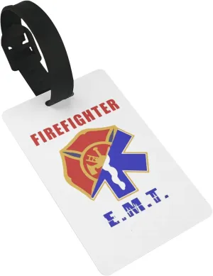 Firefighter EMT Logo Luggage Tags for Men Women for Suitcases-Baggage Bag Tag Suitcase Labels ID Tags with Back Privacy Cover