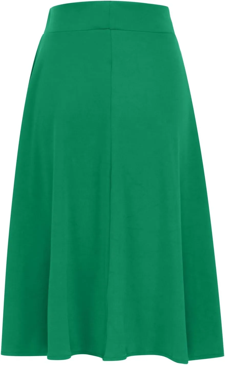 Flared Skirt for Women A Line Midi Skirt Elastic High Waist Wool Skirt Knee Length Circle Skirt Business Casual Skirt