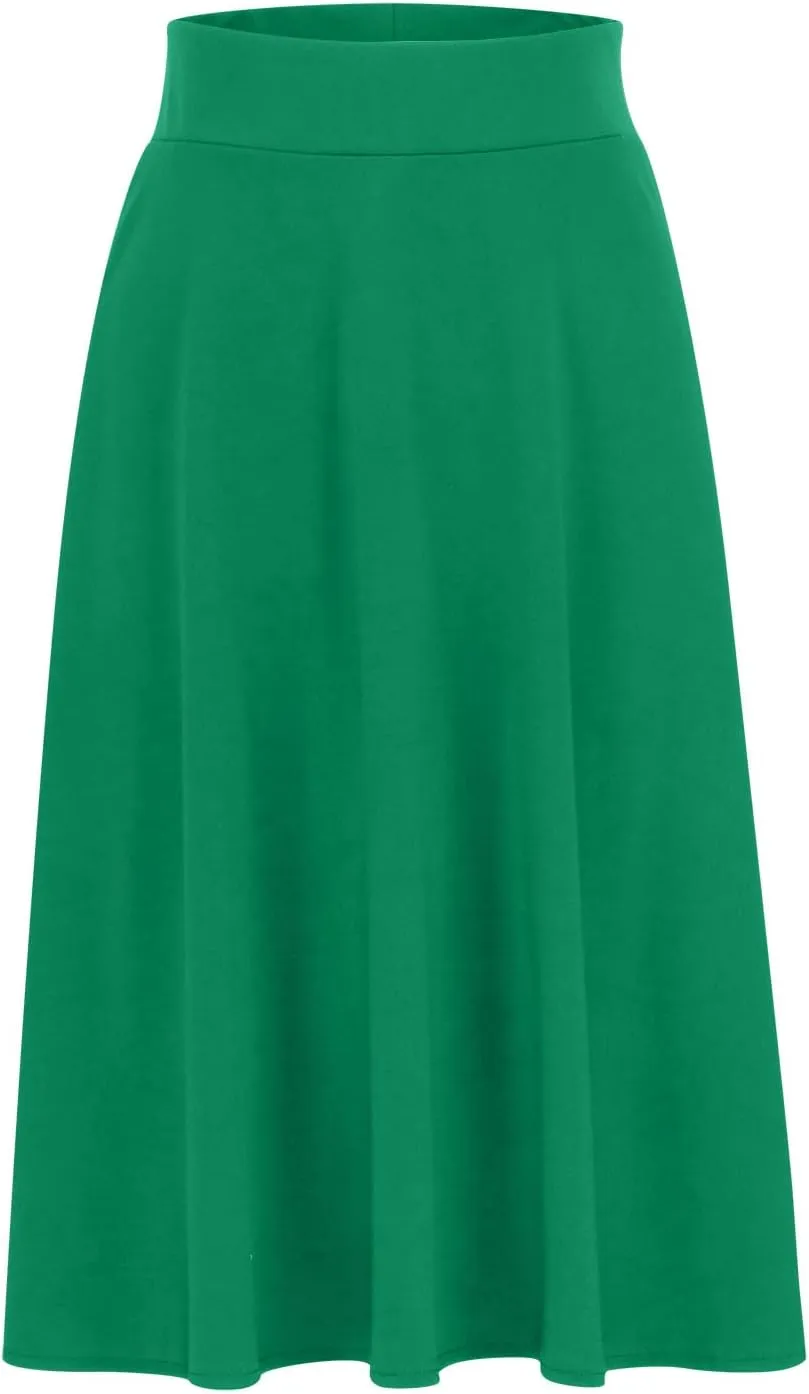 Flared Skirt for Women A Line Midi Skirt Elastic High Waist Wool Skirt Knee Length Circle Skirt Business Casual Skirt