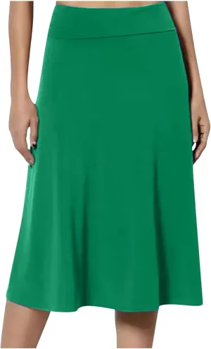 Flared Skirt for Women A Line Midi Skirt Elastic High Waist Wool Skirt Knee Length Circle Skirt Business Casual Skirt