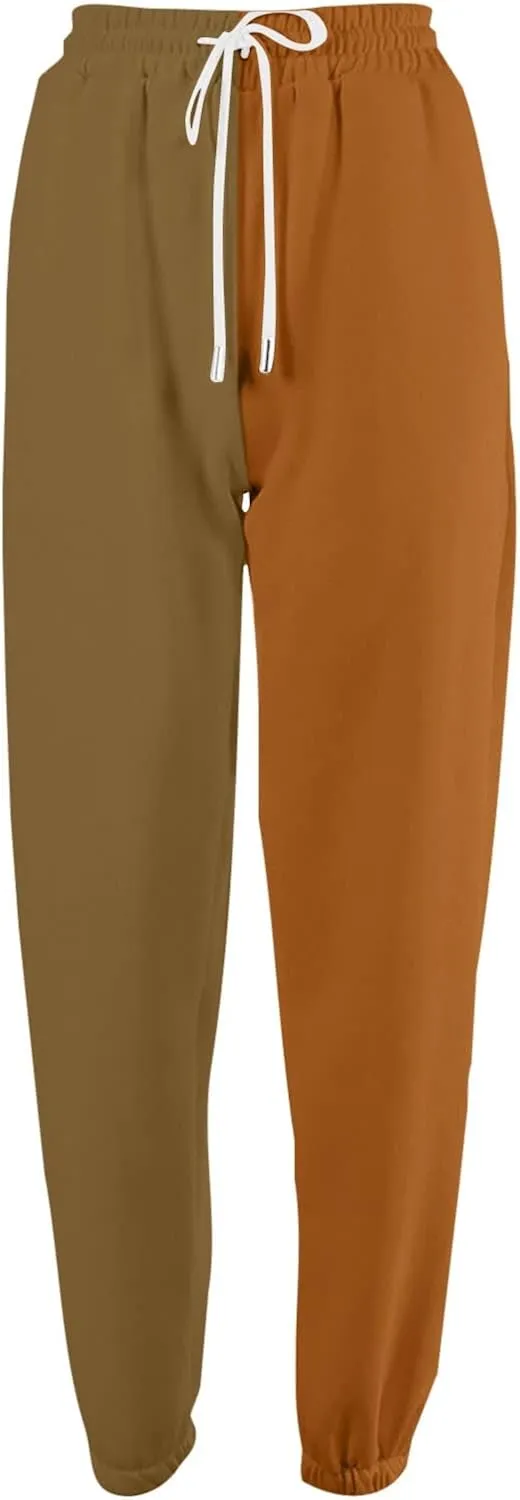 Fleece Straight Leg Sweatpants for Women Elastic High Waisted Joggers with Pockets Lightweight Cinch Bottom Trousers