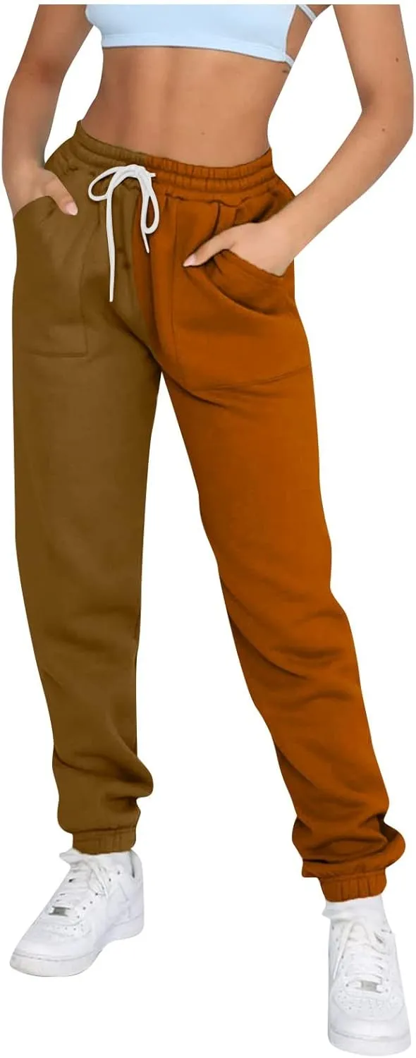Fleece Straight Leg Sweatpants for Women Elastic High Waisted Joggers with Pockets Lightweight Cinch Bottom Trousers