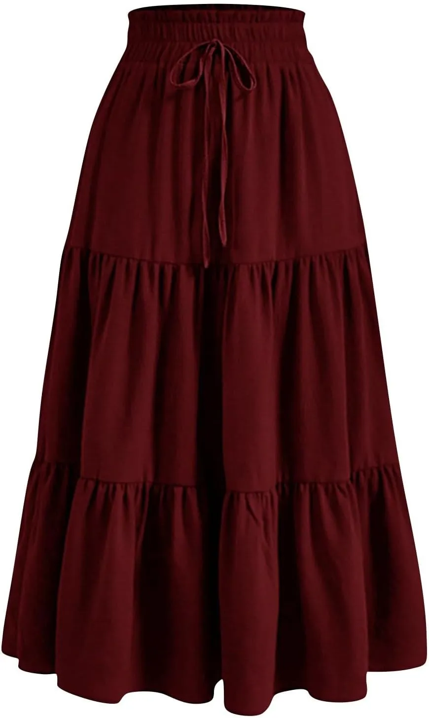 Floral Maxi Skirts for Women High Waisted Ankle Length Flared Skirt Drawstring Casual Boho Flowy A-Line Skirts