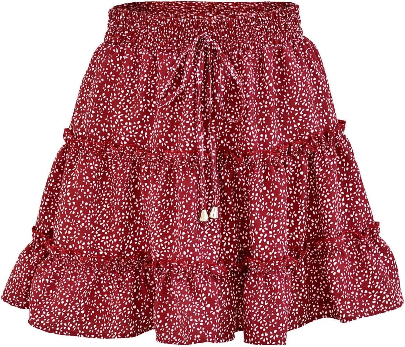 Floral Mini Skirts for Women Trendy Ruffle Tiered Flowy Boho Skirts Loose Drawstring High Waisted Summer Casual Skorts