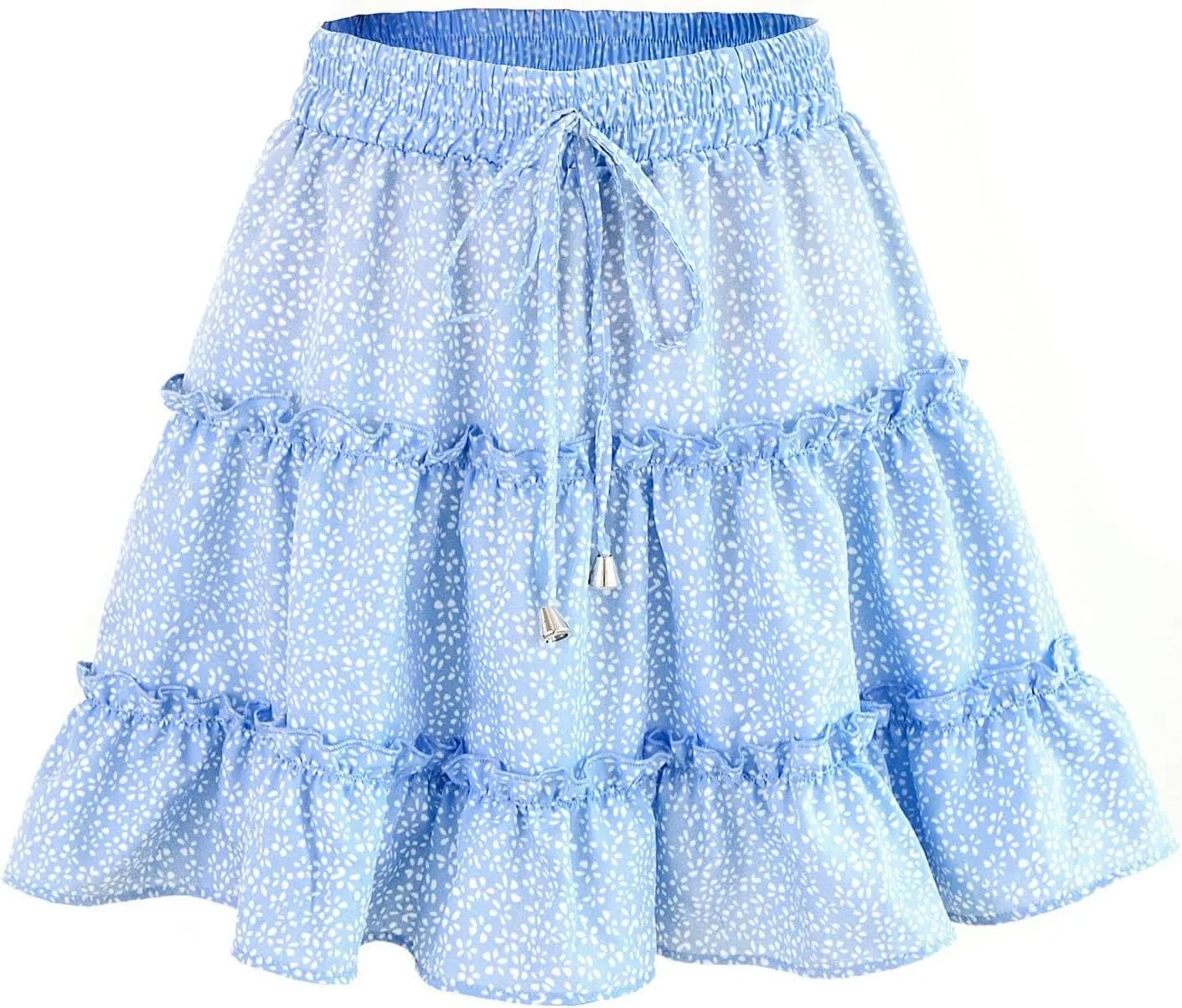 Floral Mini Skirts for Women Trendy Ruffle Tiered Flowy Boho Skirts Loose Drawstring High Waisted Summer Casual Skorts
