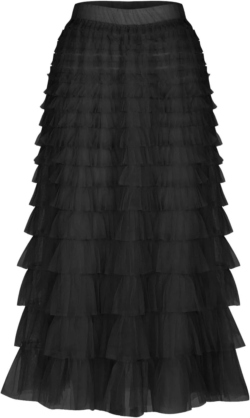 Flowy Skirts for Women A-Line Skirt Casual Layered Skirt Elegant Breathable Flowy Midi Length Skirts Work Skirt
