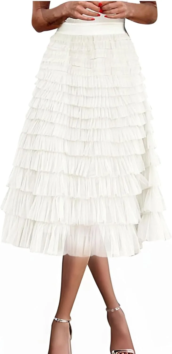 Flowy Skirts for Women A-Line Skirt Casual Layered Skirt Elegant Breathable Flowy Midi Length Skirts Work Skirt