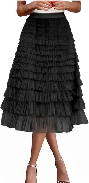 Flowy Skirts for Women A-Line Skirt Casual Layered Skirt Elegant Breathable Flowy Midi Length Skirts Work Skirt