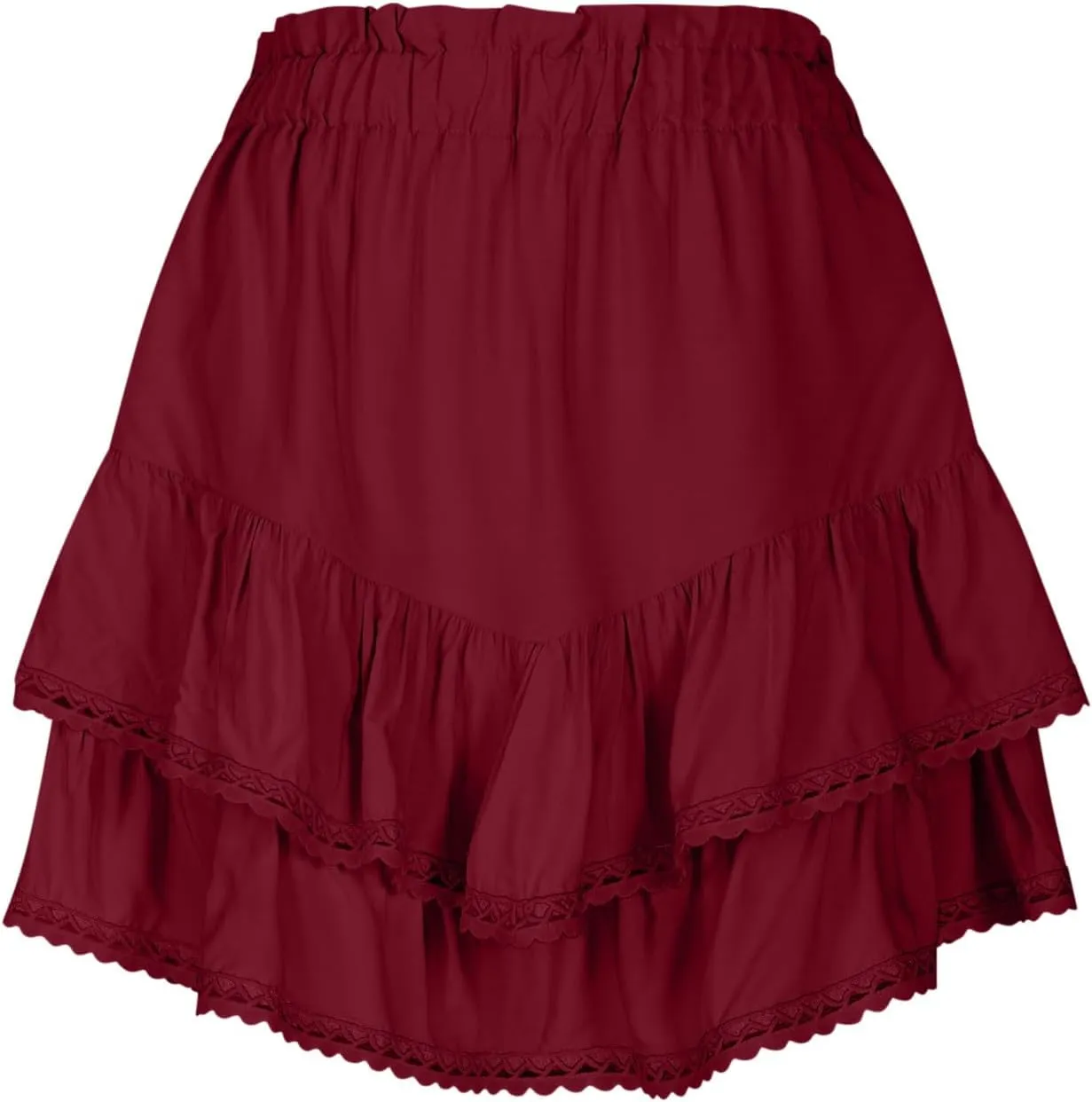 Flowy Summer Mini Skirt for Women Crochet Ruffle Elastic Waist Asymmetrical Hem Casual Short A Line Skirts