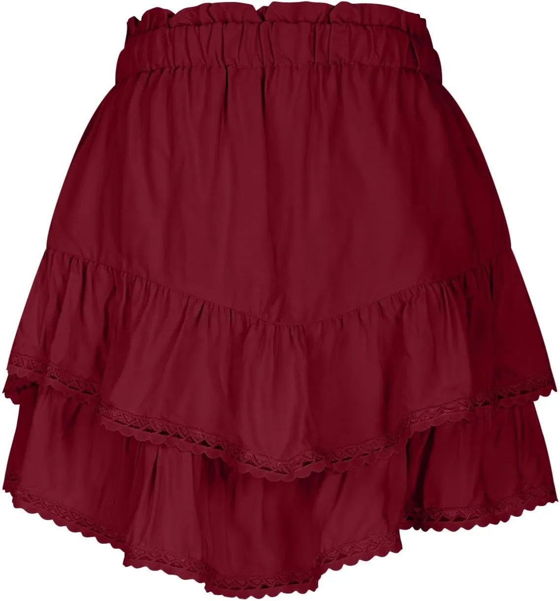 Flowy Summer Mini Skirt for Women Crochet Ruffle Elastic Waist Asymmetrical Hem Casual Short A Line Skirts